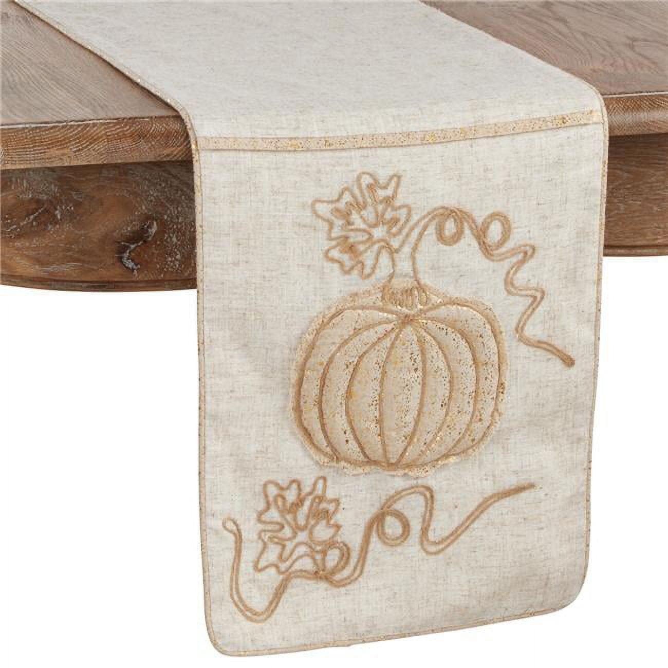 Saro Lifestyle Jute Table Runner With Embroidered Pumpkin Design, 13"x72", Beige