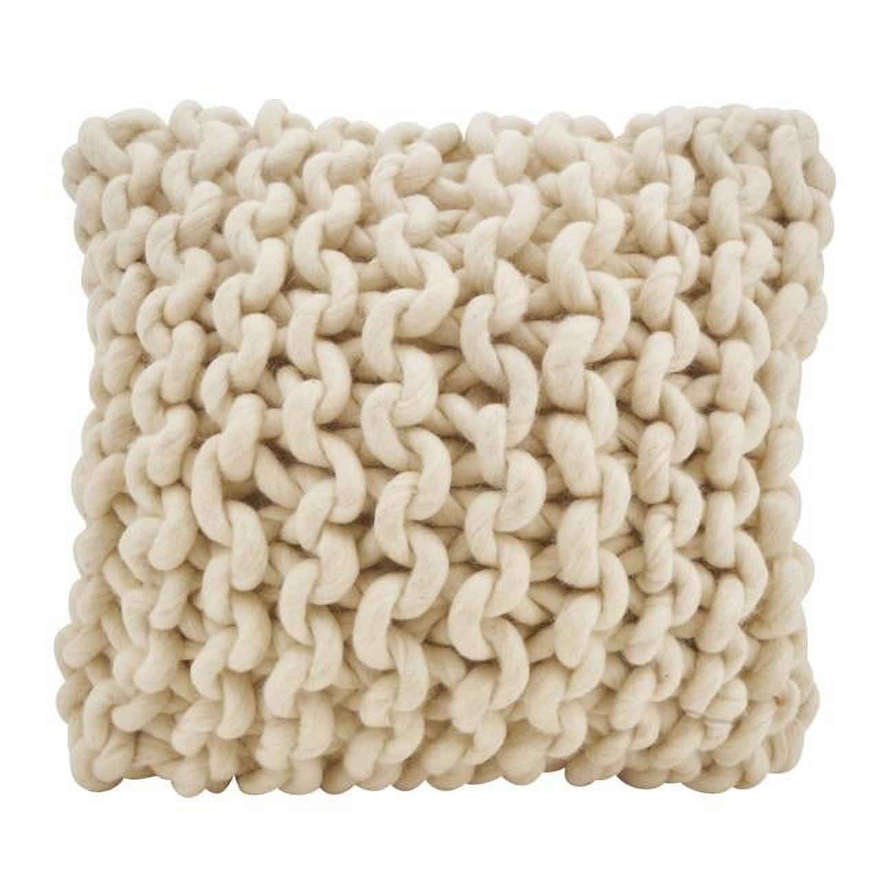 Ivory Chunky Cable Knit Wool Square Throw Pillow