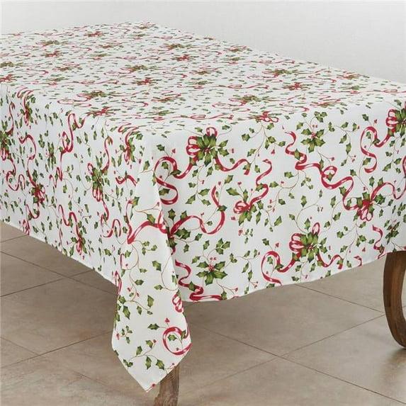Saro Lifestyle Holly and Ribbon Design Holiday Tablecloth, Multi, 60" x 104"