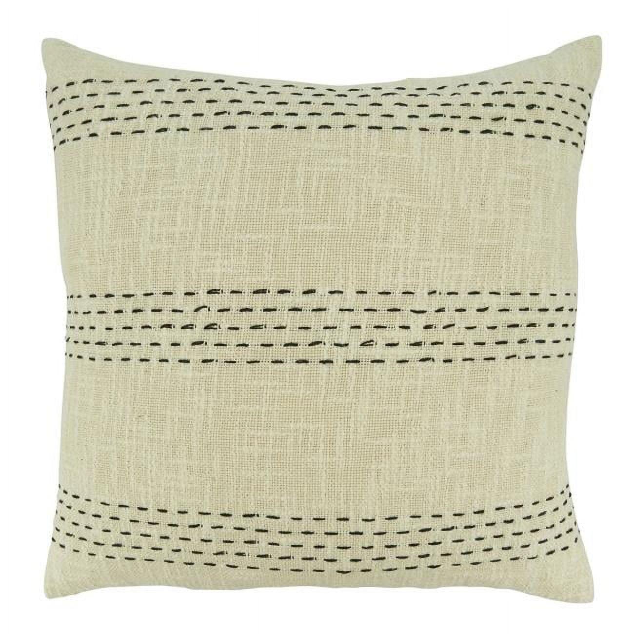 20"x20" Oversize Stitch Line Design Square Throw Pillow Cover Natural - Saro Lifestyle: Zipper Closure, Machine Washable