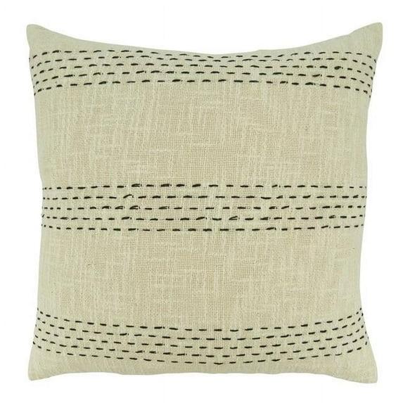 20"x20" Oversize Stitch Line Design Square Throw Pillow Cover Natural - Saro Lifestyle: Zipper Closure, Machine Washable