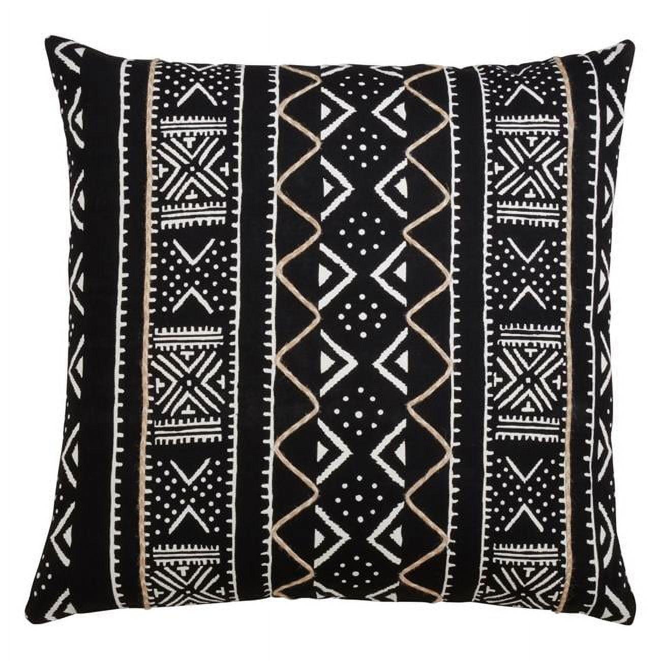 Black and White Cotton Mud Cloth Square Throw Pillow