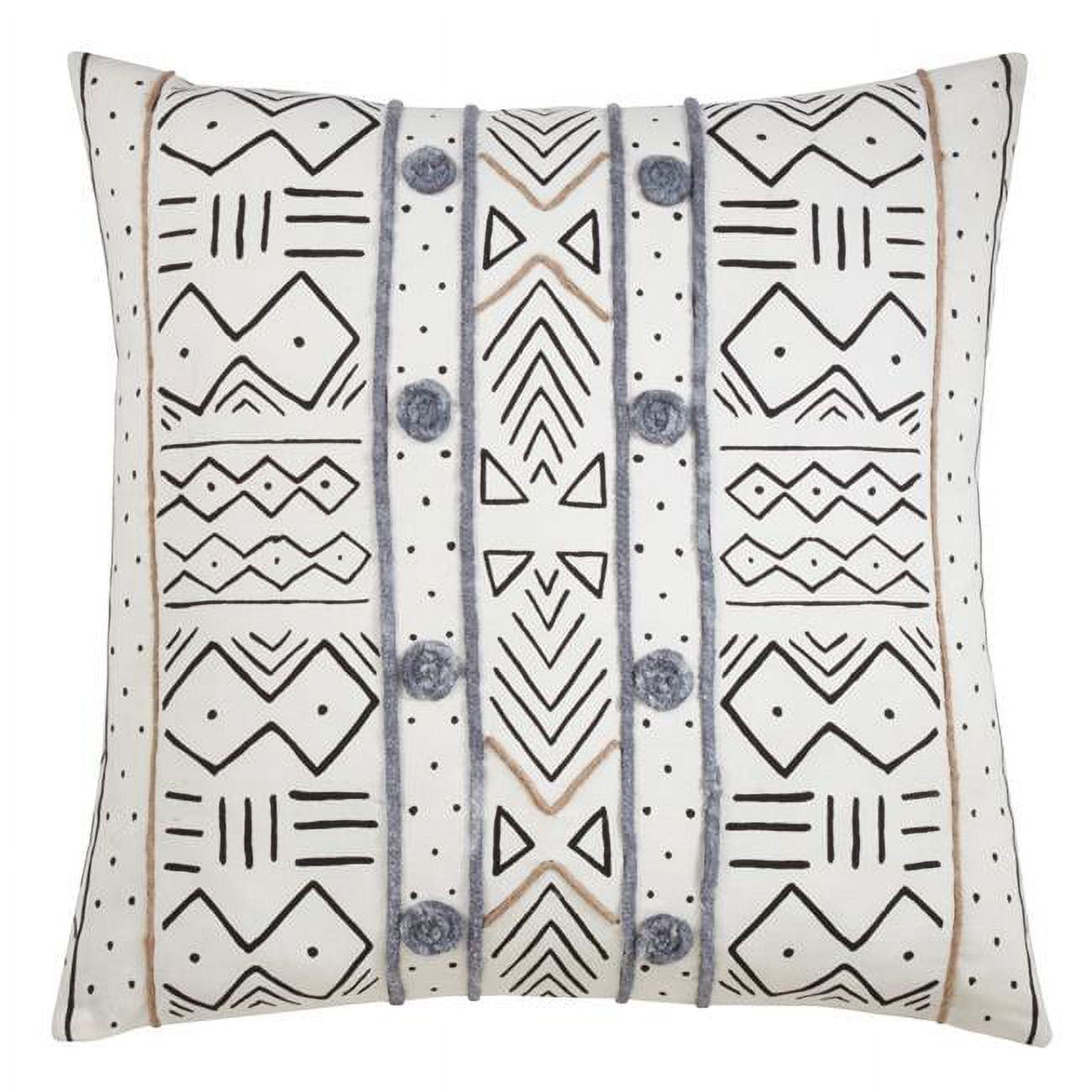 Oversize Poly Filled Mud Cloth Cotton Throw Pillow White - Saro Lifestyle