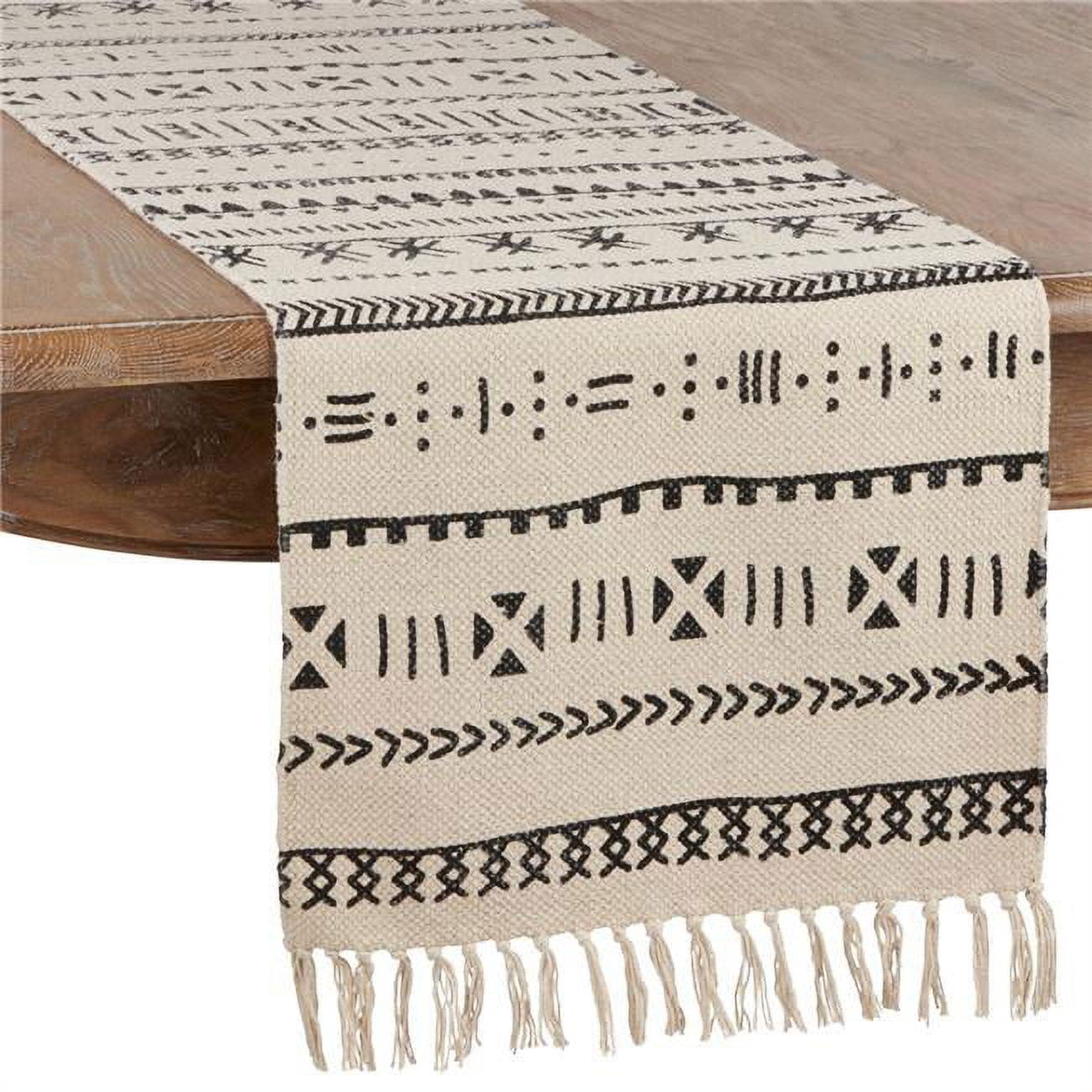 Natural Cotton Mud Cloth Table Runner with Tassels