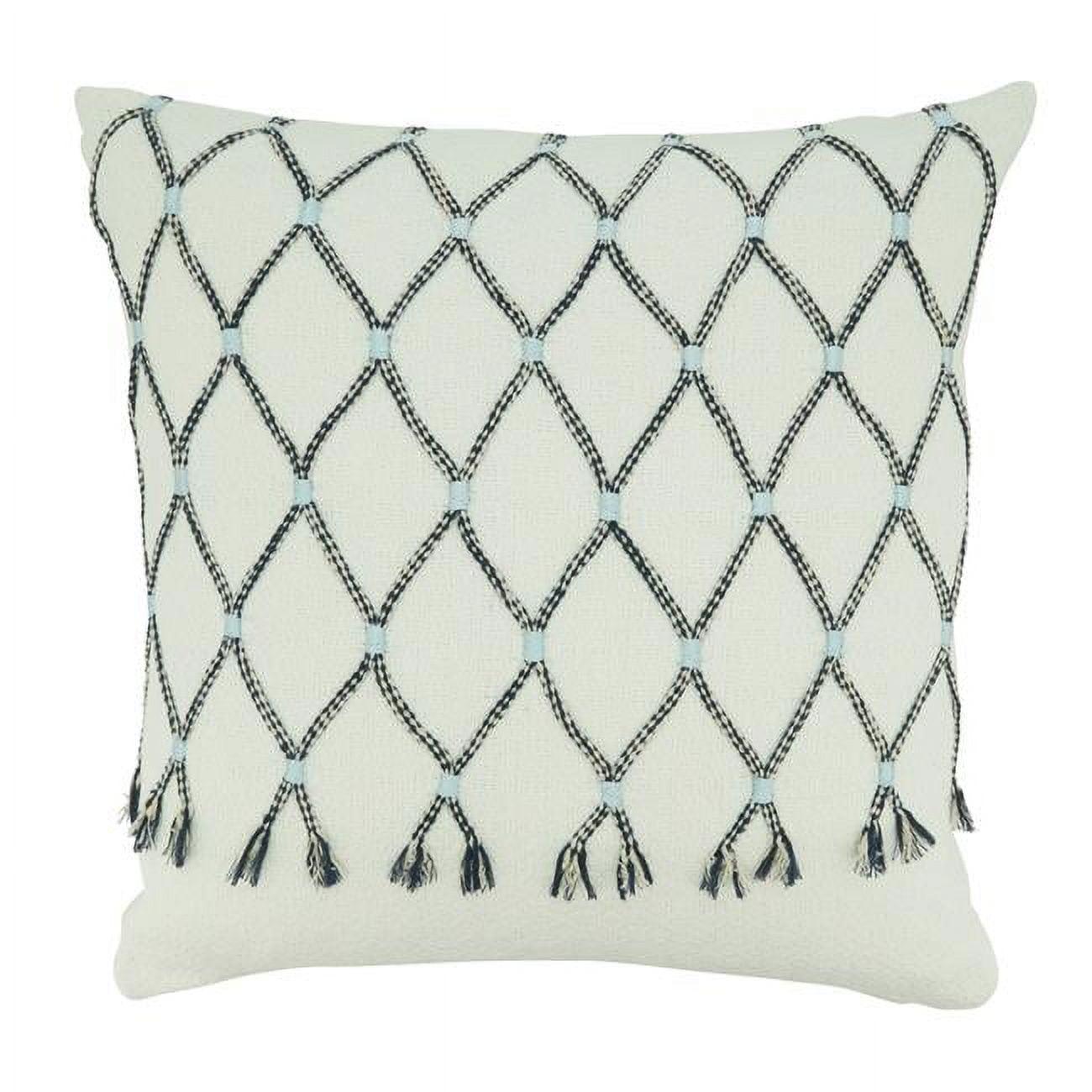 18" Off-White Cotton Cord Appliqué Throw Pillow