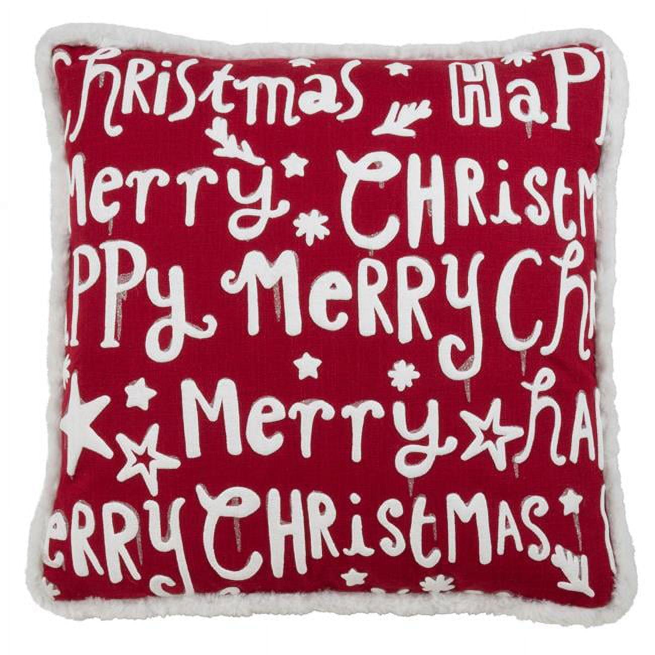 18" Red and White Merry Happy Christmas Square Throw Pillow