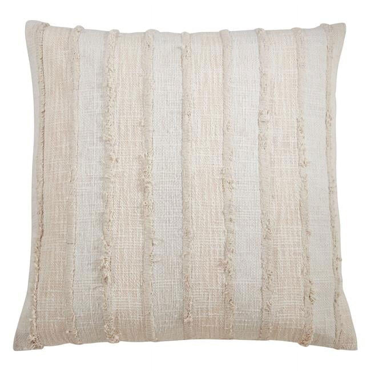 Fennco Styles Cottage Stripe Patched Fringe 22 x 22 Inch Throw Pillow Case â€“ Ivory Throw Pillow Case