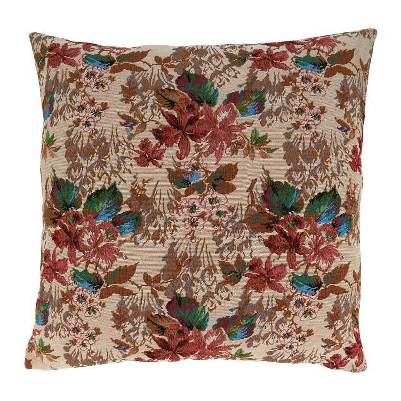 Ivory Jacquard Floral Throw Pillow with Poly Filling, 18-inch