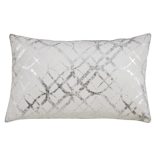 Silver Metallic Foil Print Cotton Oblong Pillow Cover