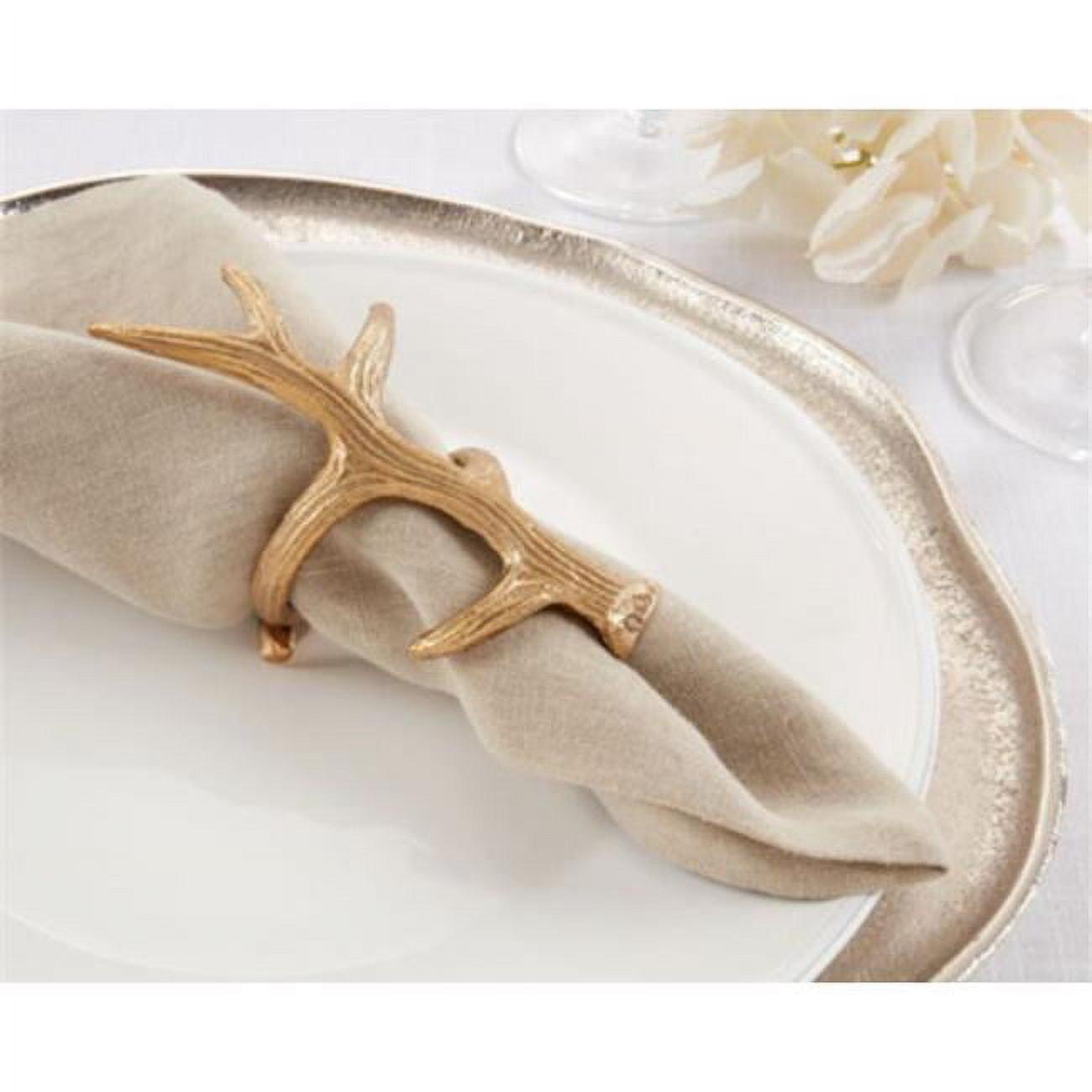 Saro Lifestyle Napkin Rings With Antler Shapes (Set of 4), Gold, 5.5" x 3.5"