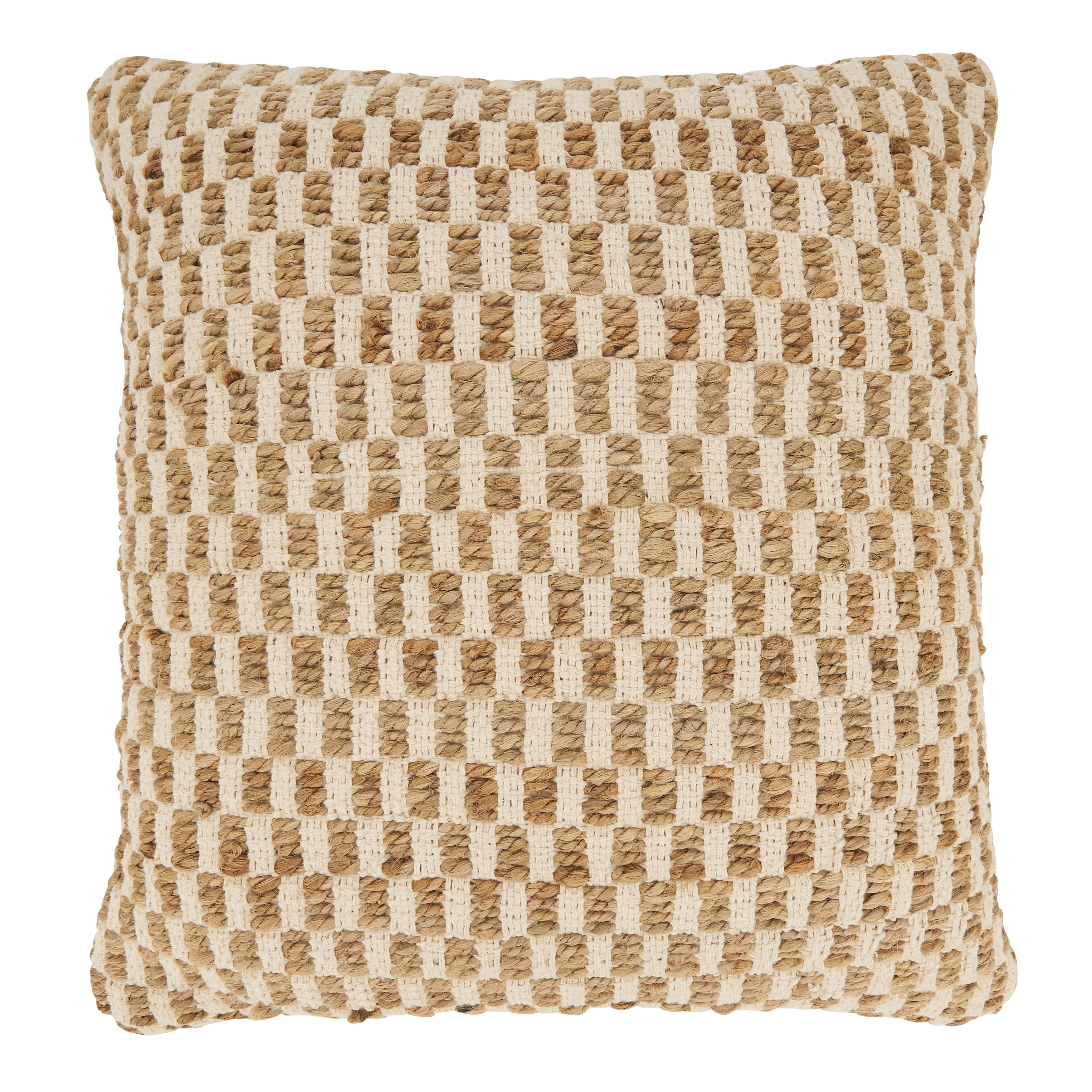 Saro Lifestyle Artisanal Jute and Cotton Woven Poly Filled Throw Pillow, Beige, 20"x20"