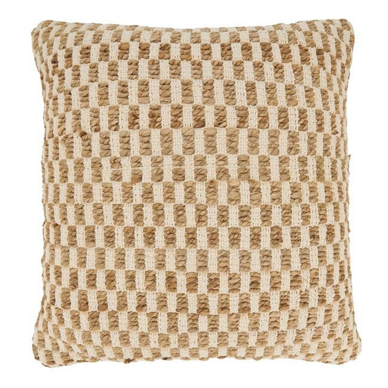 Saro Lifestyle Artisanal Jute and Cotton Woven Throw Pillow Cover, Beige, 20"x20"