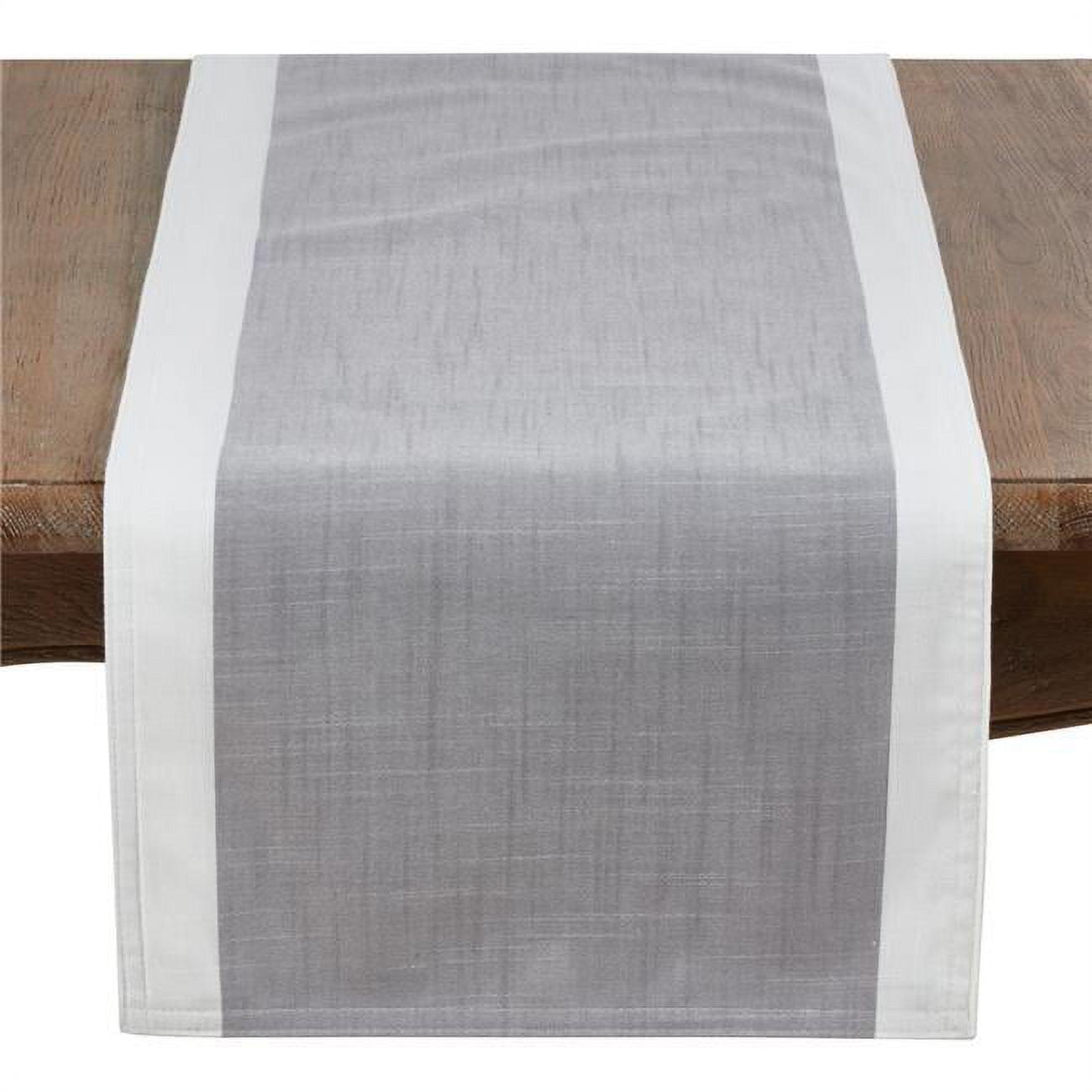 Gray Polyester Table Runner with White Banded Border