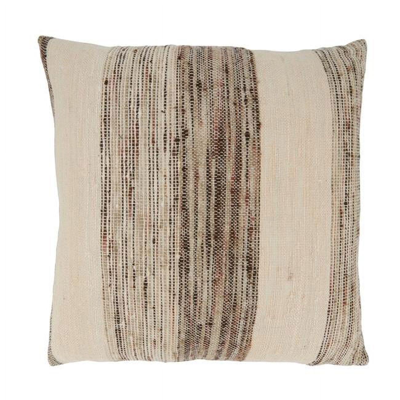 Beige and Brown Banded Cotton Square Throw Pillow with Down Filling