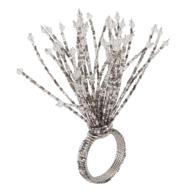 Saro Lifestyle Beaded Burst Design Napkin Rings (Set of 4), Silver