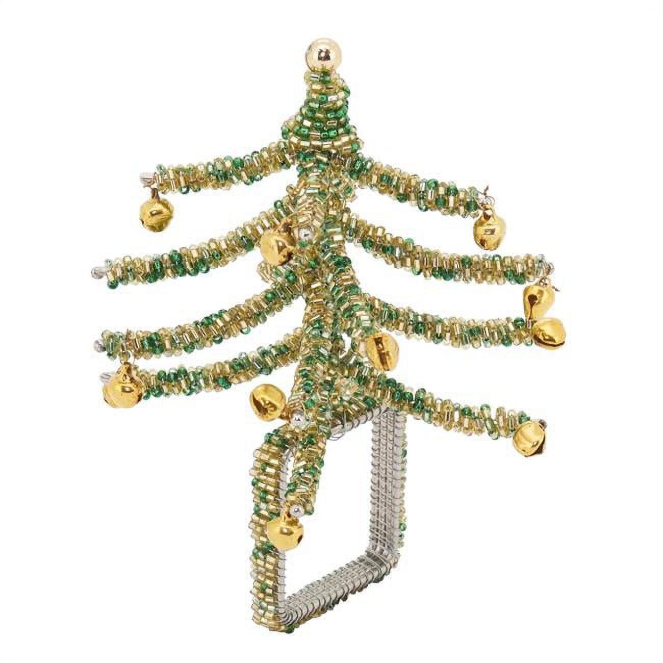 Green Beaded Christmas Tree Napkin Rings, Set of 4