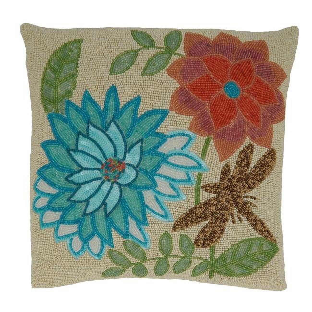 Beaded Floral Embroidered Cotton Euro Pillow Cover