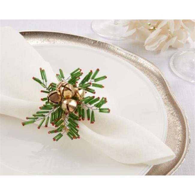 Festive Beaded Snowflake and Bells Napkin Rings Set