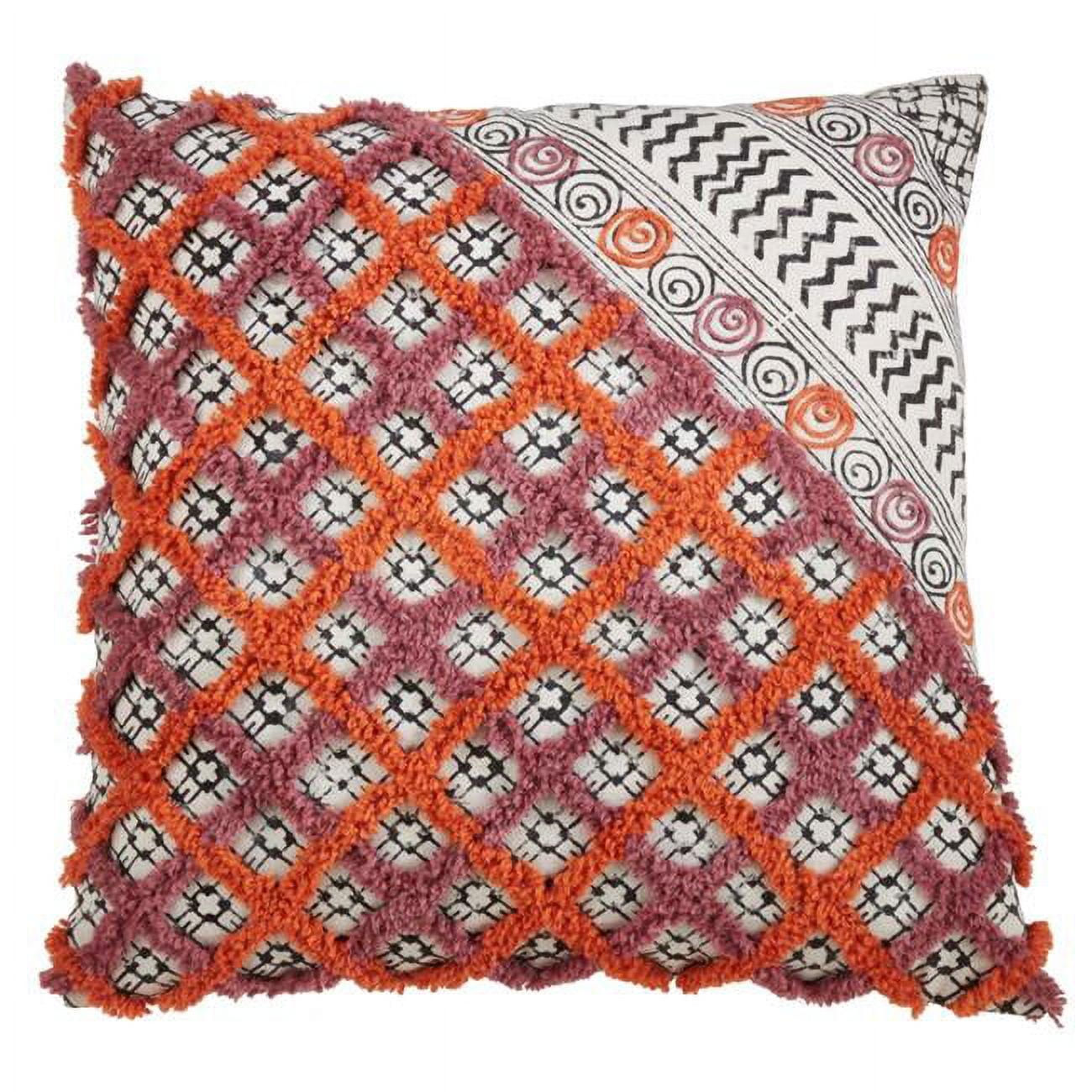 22'' Multicolor Embroidered Geometric Square Pillow