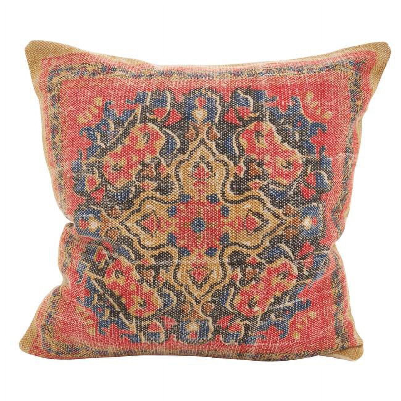 Bohemian Mosaic Red Cotton and Polyester Square Throw Pillow