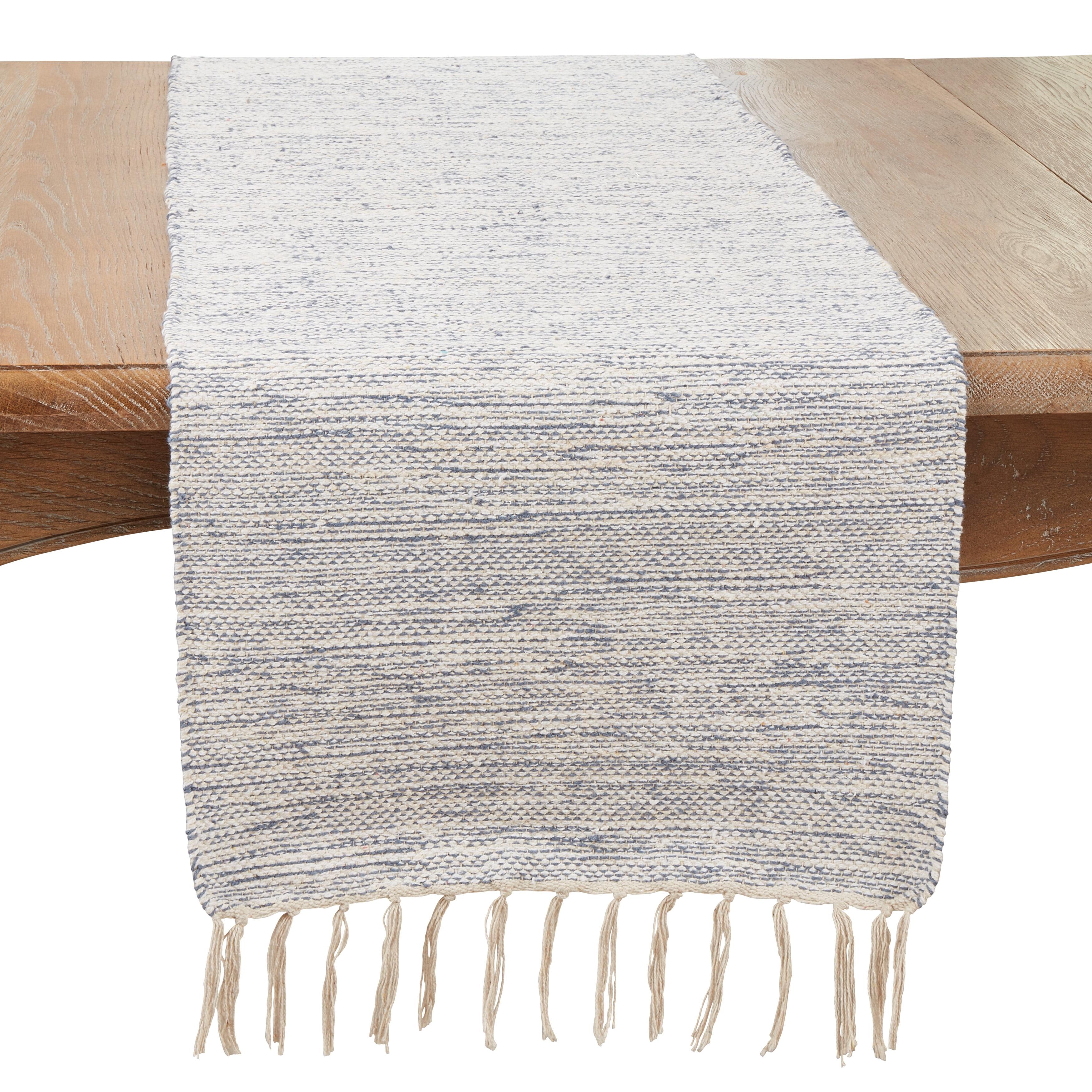 Saro Lifestyle Boho Handloom Table Runner with Tassel Accents, 16"x72", Blue