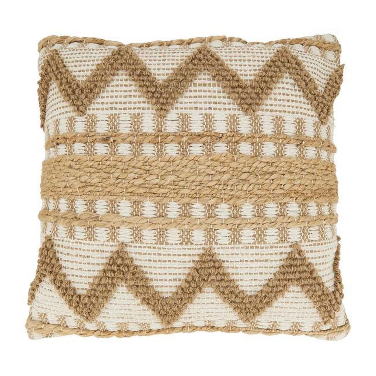 Ivory and Beige Woven Zig Zag Square Throw Pillow