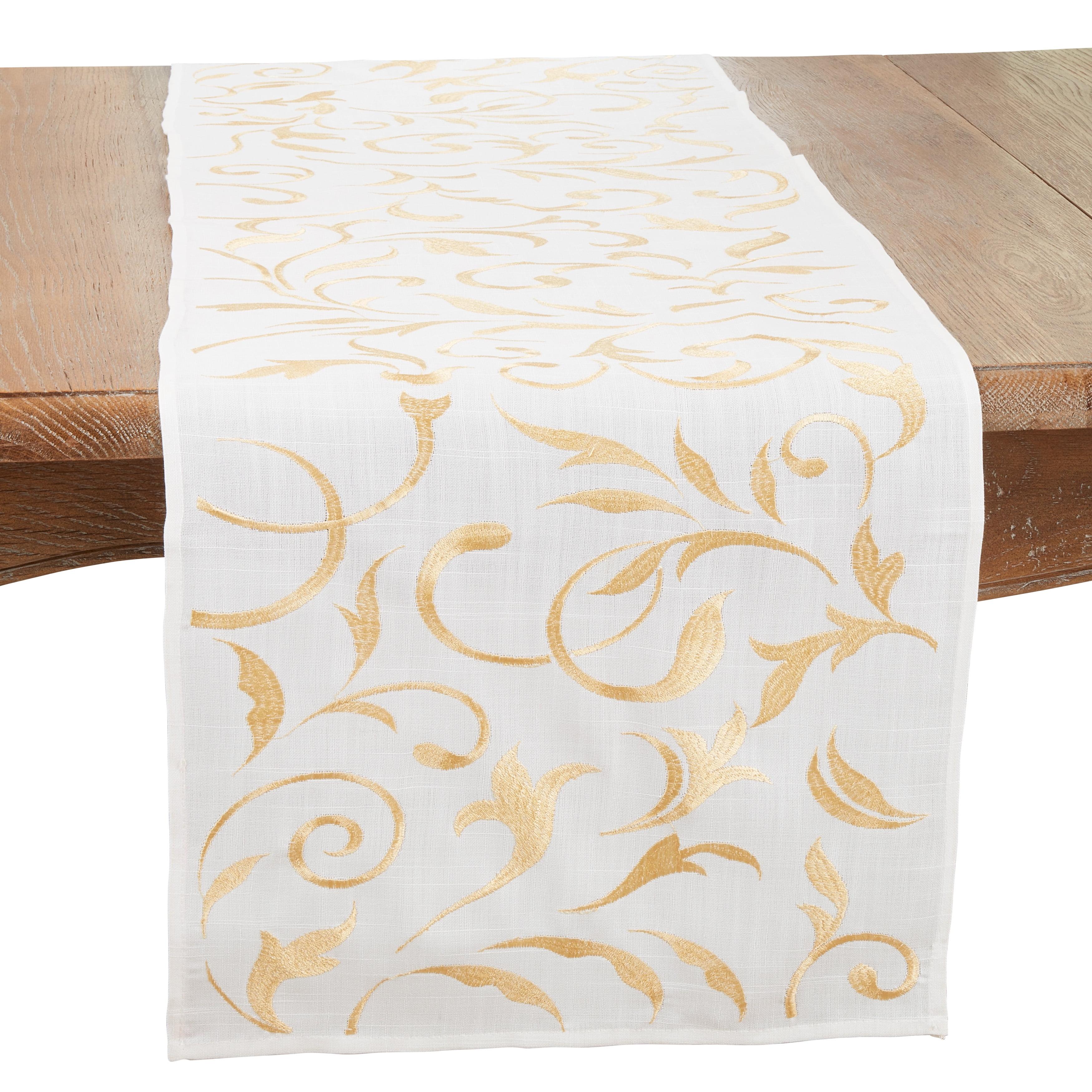 Saro Lifestyle Botanical Embroidered Leaves Table Runner