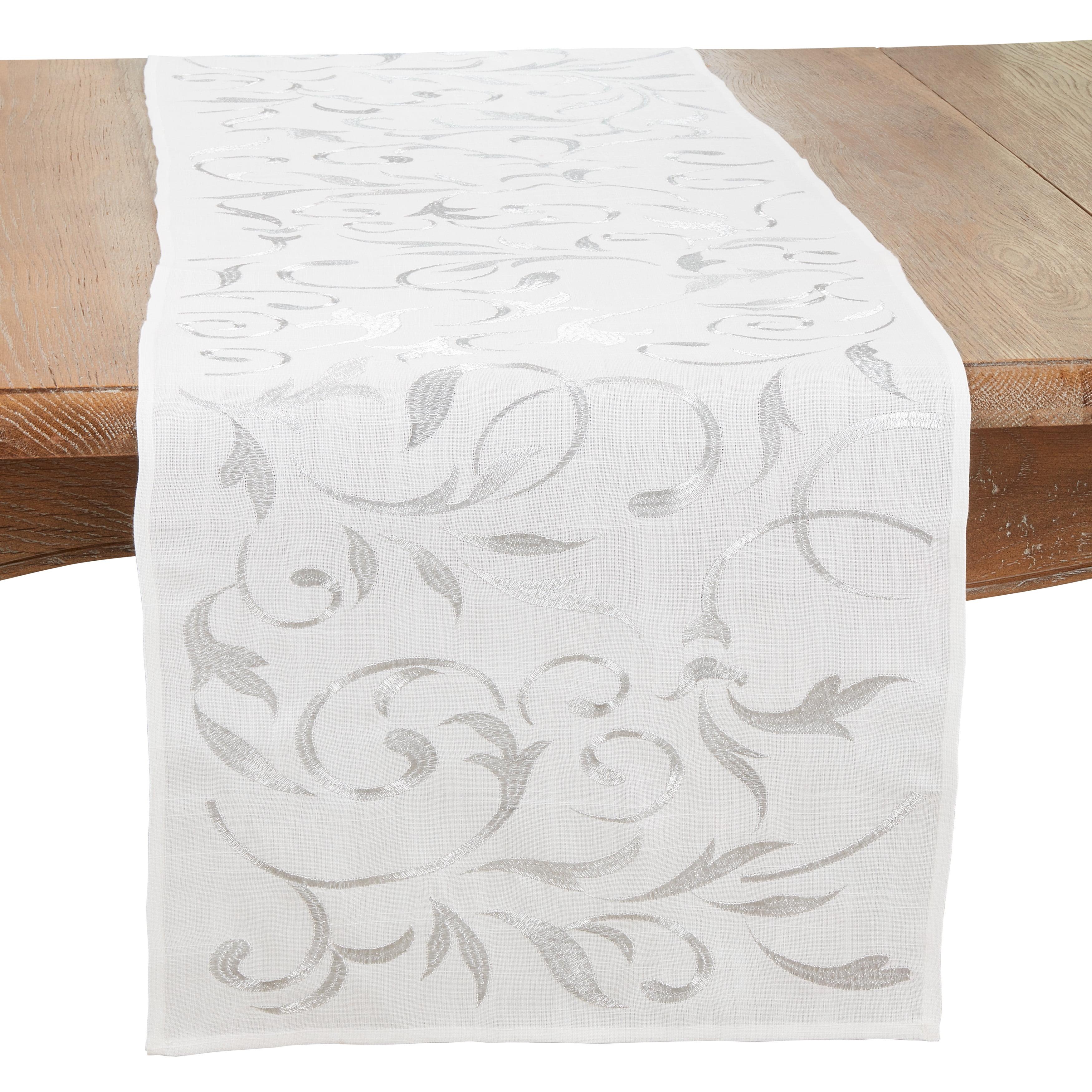 Saro Lifestyle Botanical Embroidered Leaves Table Runner