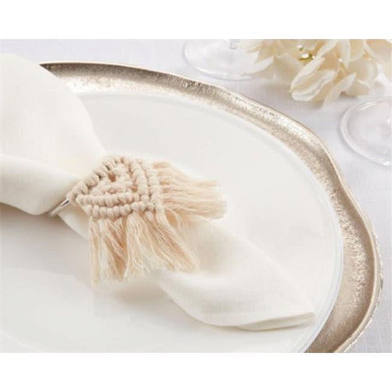 Beige Cotton and Metal Braided Napkin Rings Set