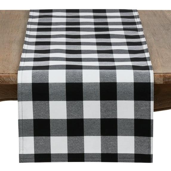 Saro Lifestyle Cotton And Poly Blend Table Runner With Plaid Design, Black, 16" x 72"