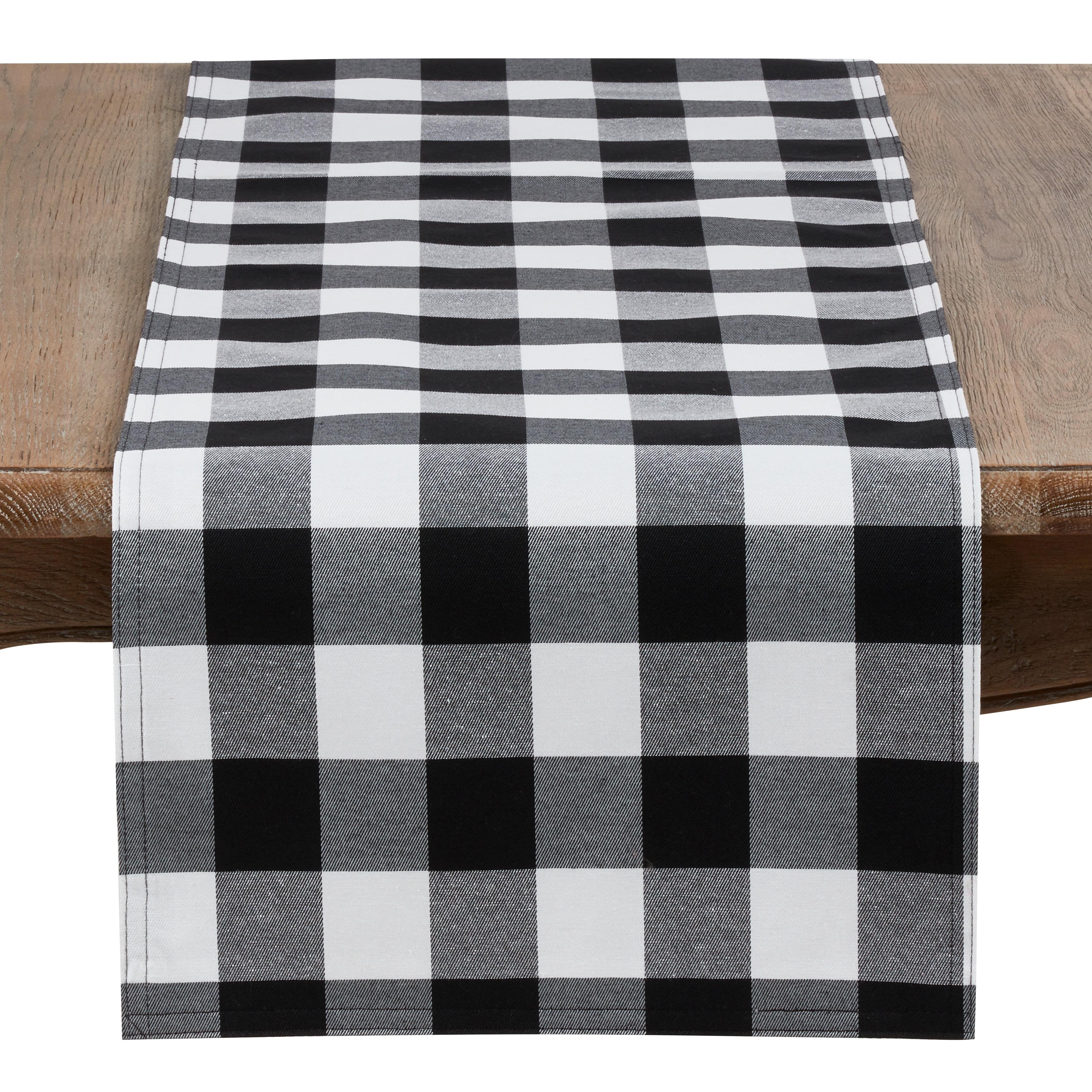Saro Lifestyle Cotton And Poly Blend Table Runner With Plaid Design, Black, 16" x 72"
