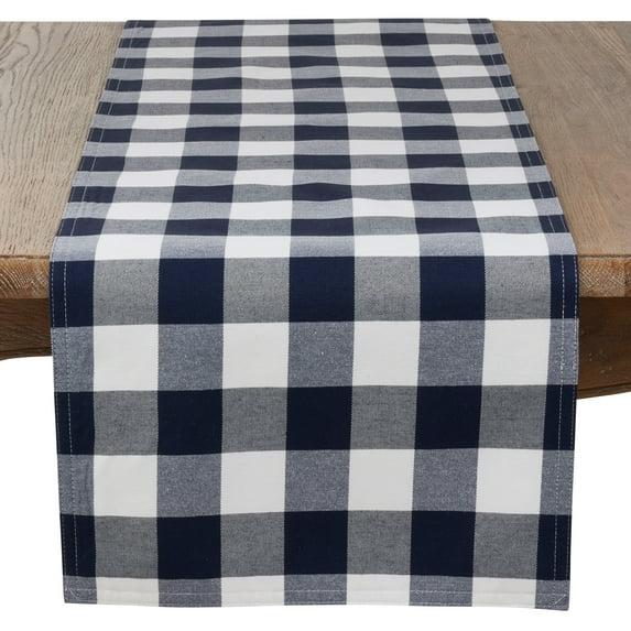 Saro Lifestyle Cotton And Poly Blend Table Runner With Plaid Design, Navy Blue, 16" x 72"