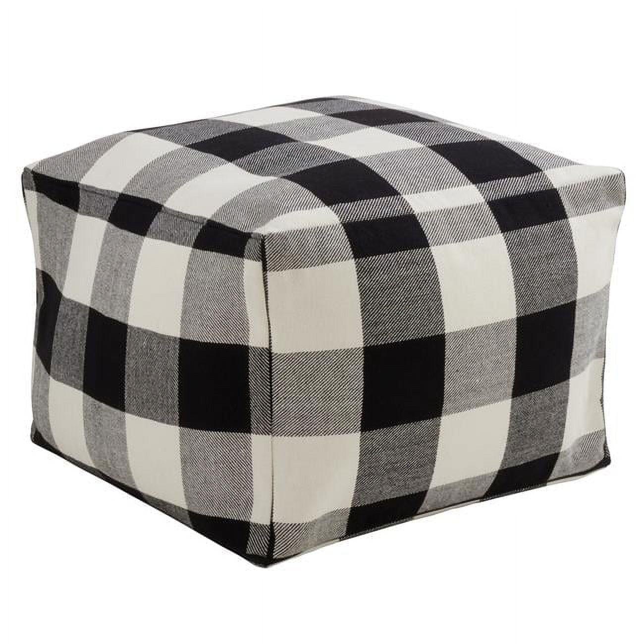 Saro Lifestyle Buffalo Plaid Design Floor Pouf, Black, 20" x 20" x 14"