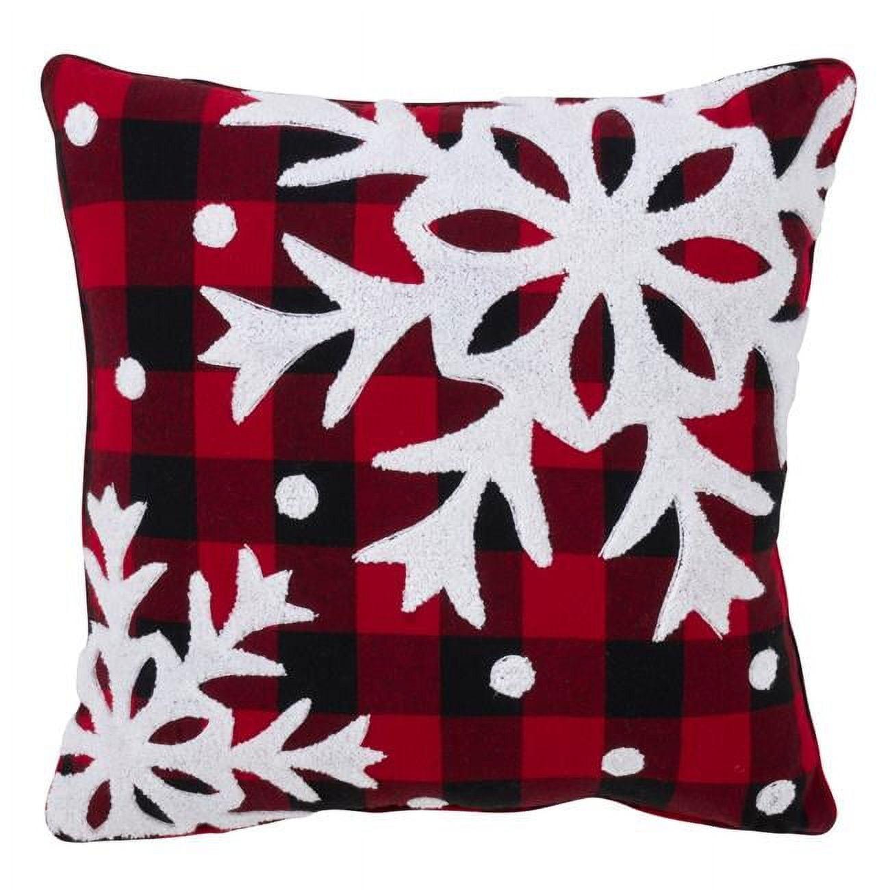 Red and Black Buffalo Plaid Snowflake Cotton Throw Pillow