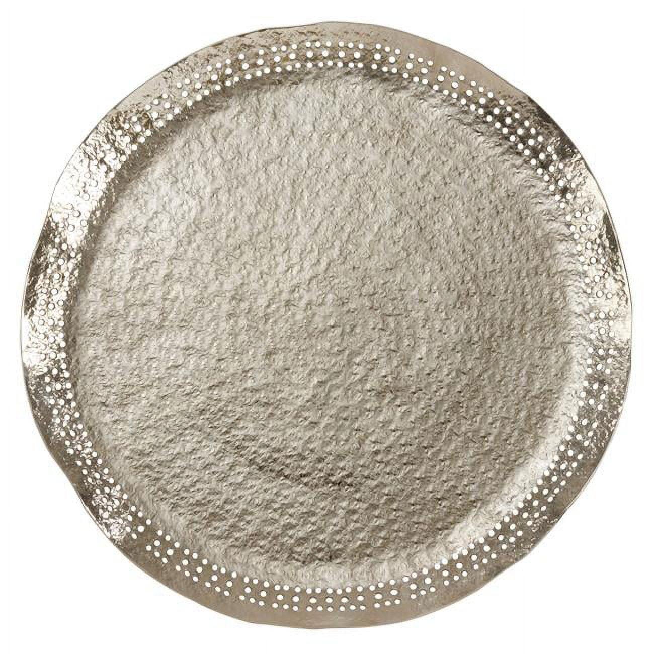 Saro Lifestyle Hole Punched Metal Charger Plates (Set of 4), Silver, 14" Round