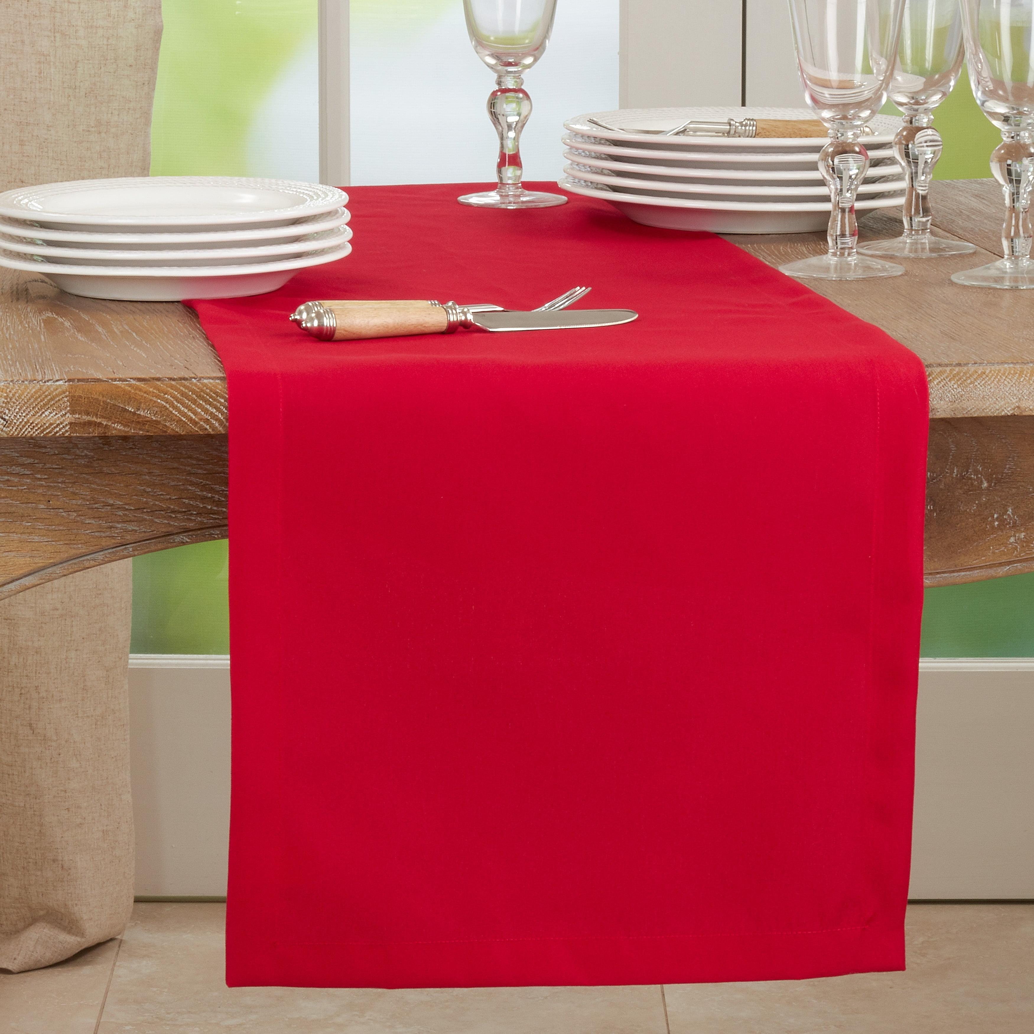 Saro Lifestyle Solid Color Everyday Table Runner, Red, 16" x 120"