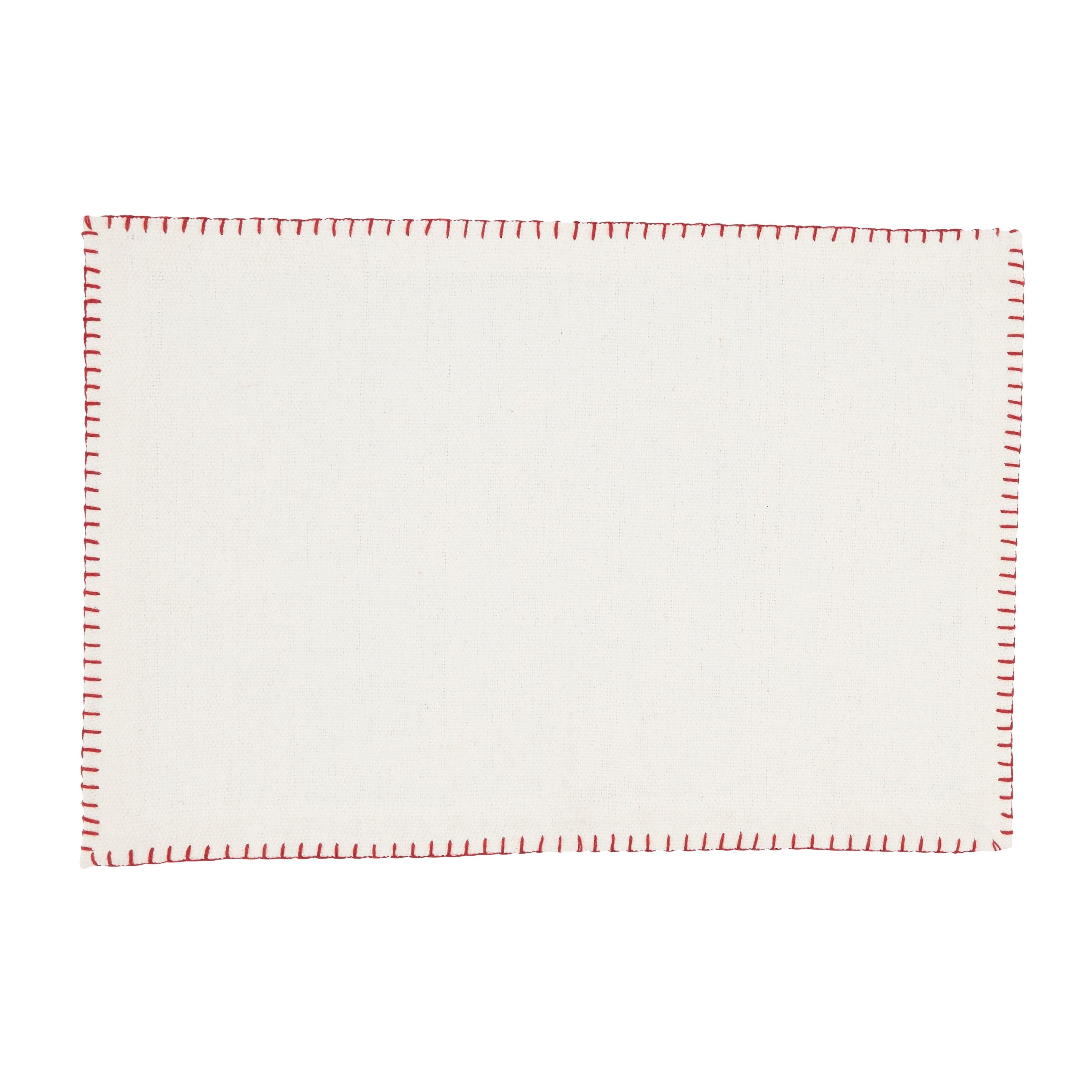 Saro Lifestyle Whipstitch Cotton Placemat, White/Red, (Set of 4 pcs)
