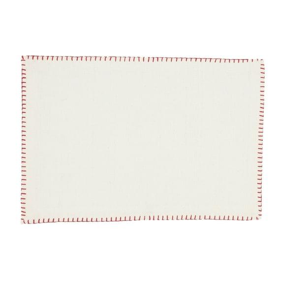 Saro Lifestyle Whipstitch Cotton Placemat, White/Red, (Set of 4 pcs)