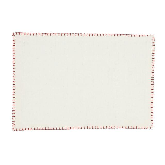 Saro Lifestyle Whipstitch Cotton Placemat, White/Red, (Set of 4 pcs)
