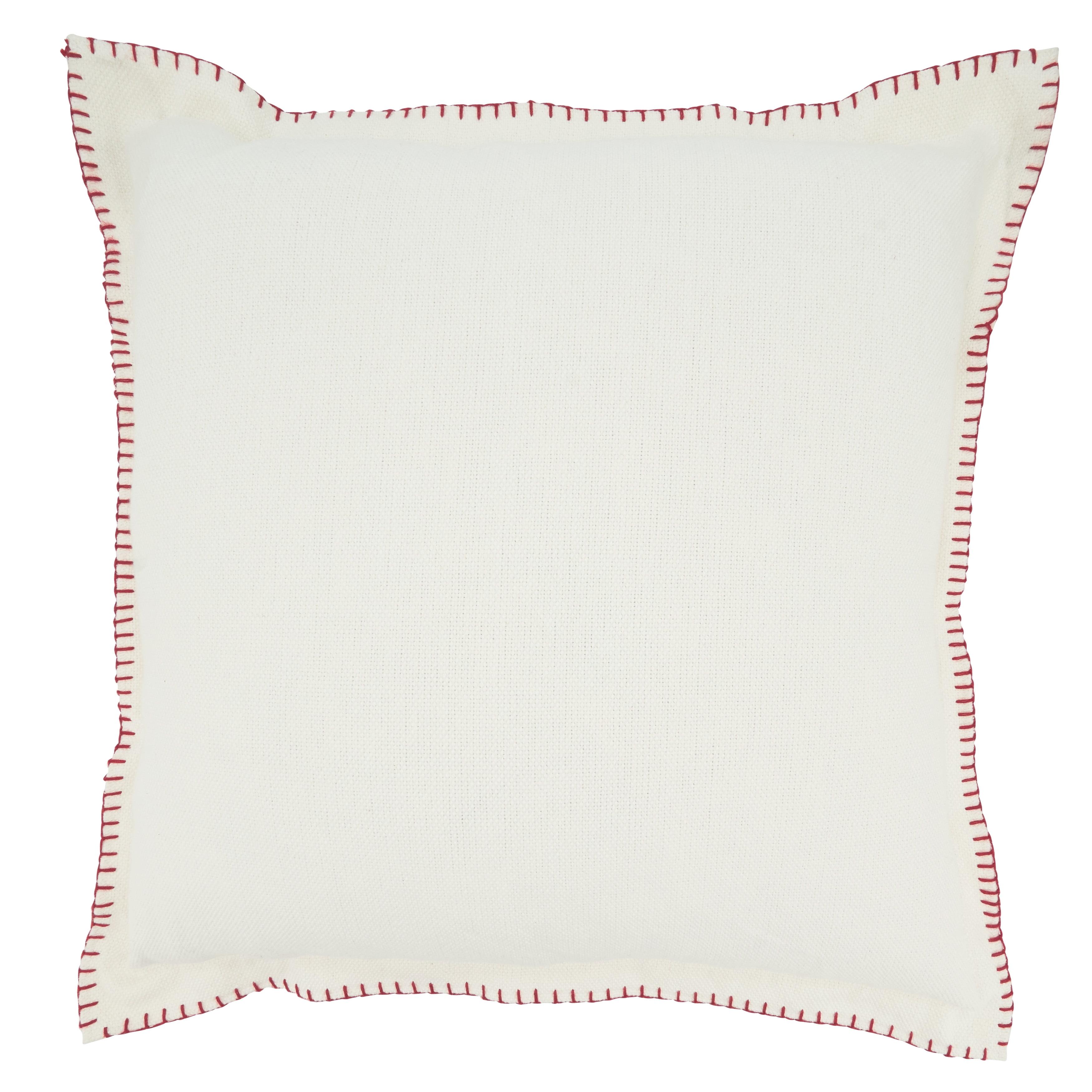 White and Red Whip Stitched Square Throw Pillow, 20x20