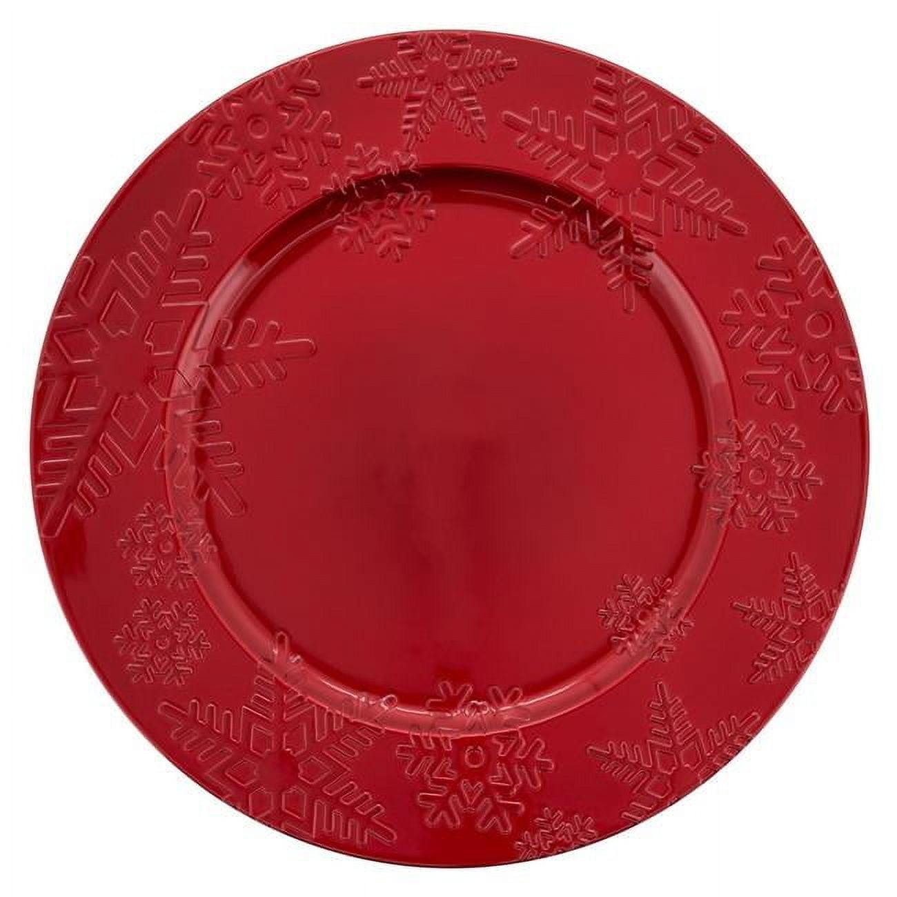 Red Plastic Snowflake Design Christmas Charger Plates Set of 4