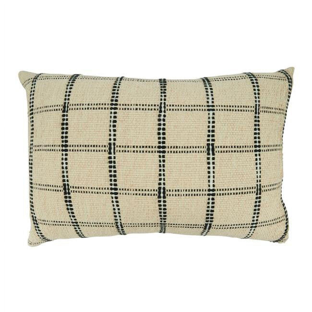 Natural Checkered Design Down-Filled Rectangular Throw Pillow