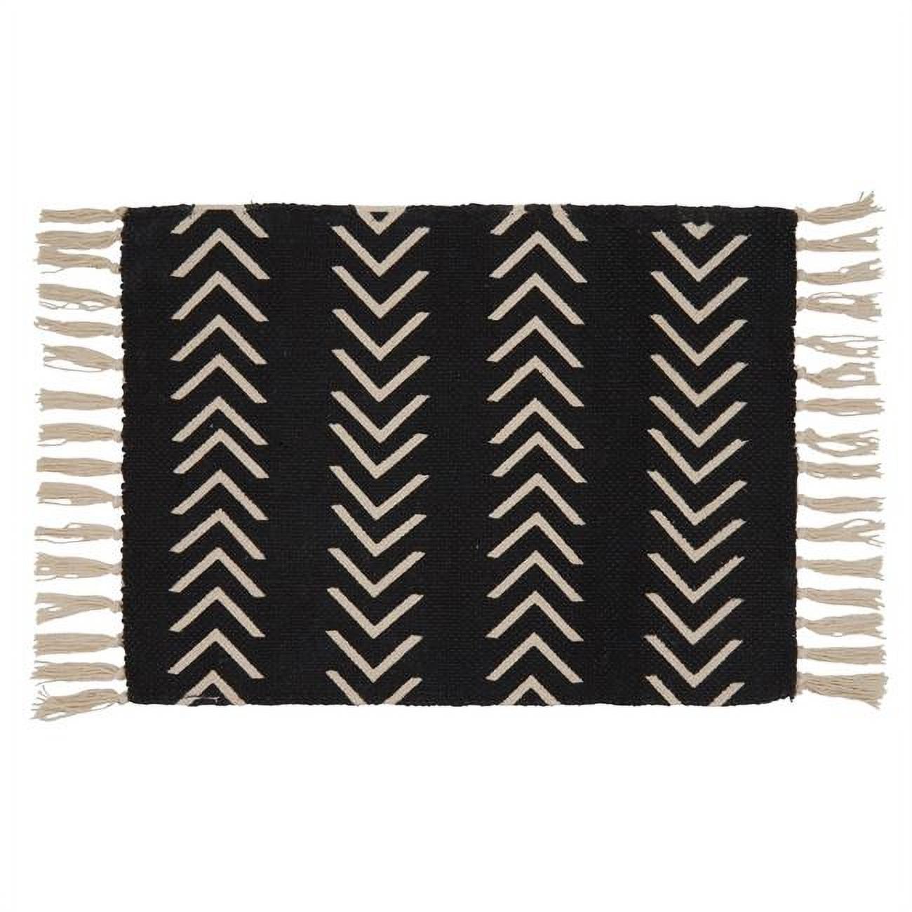 Black Cotton Geometric Fringe Placemats, Set of Four