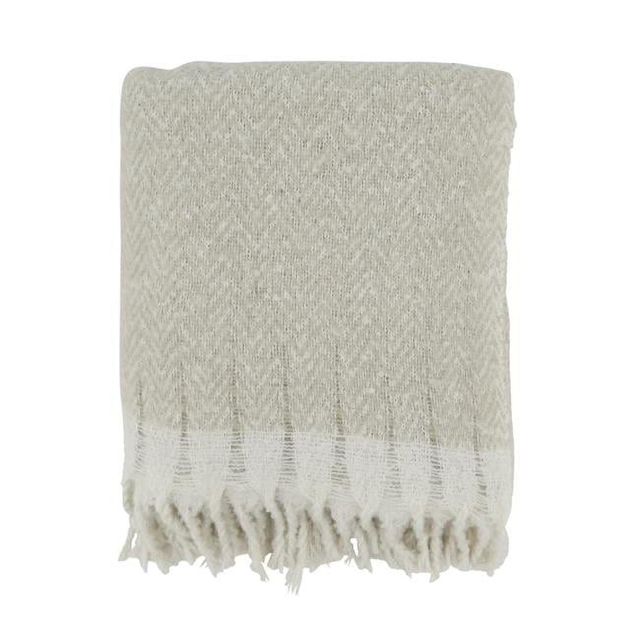 Gray Faux Mohair Herringbone Fringed Throw Blanket