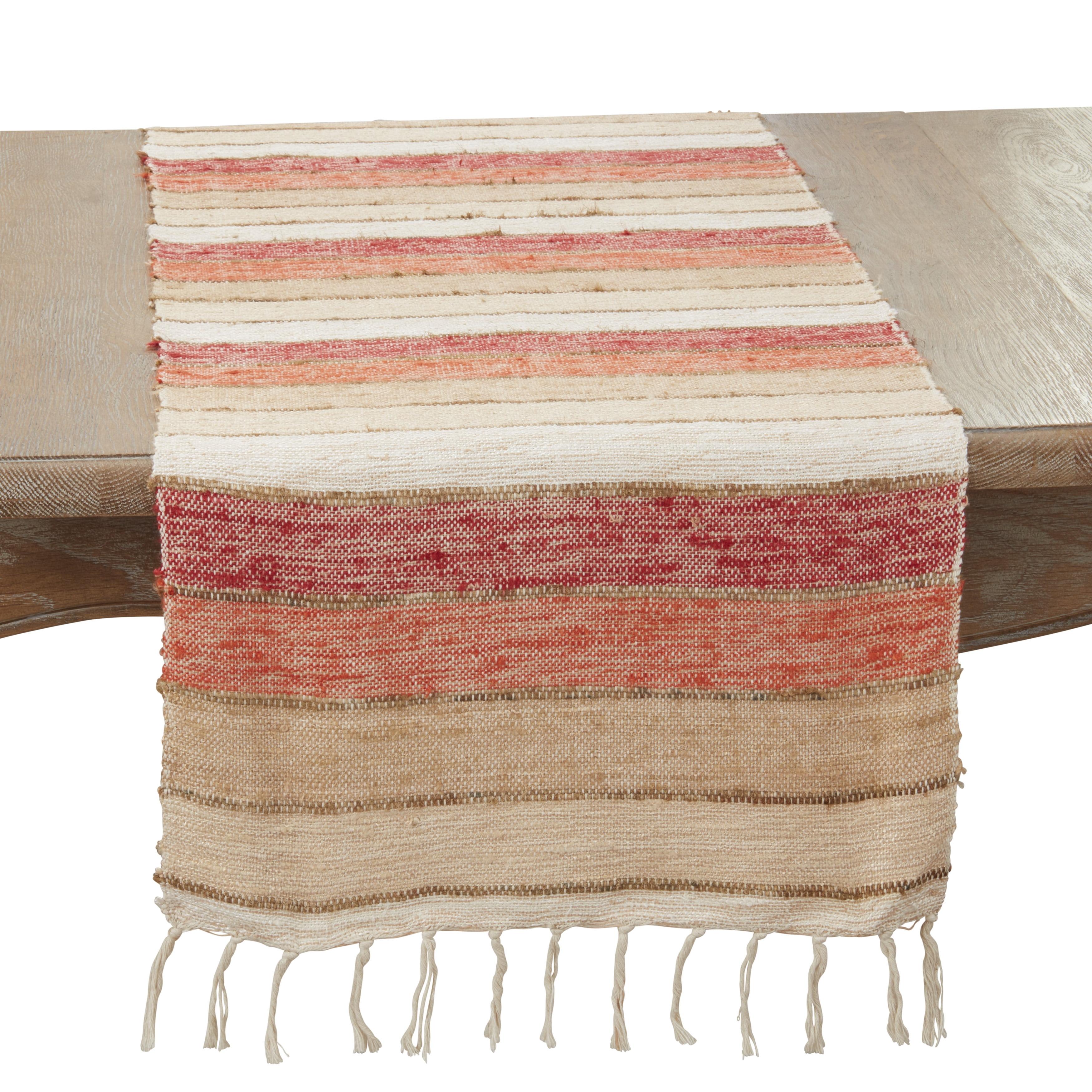 Colorful Cotton Striped Fringe Table Runner, 16"x72"