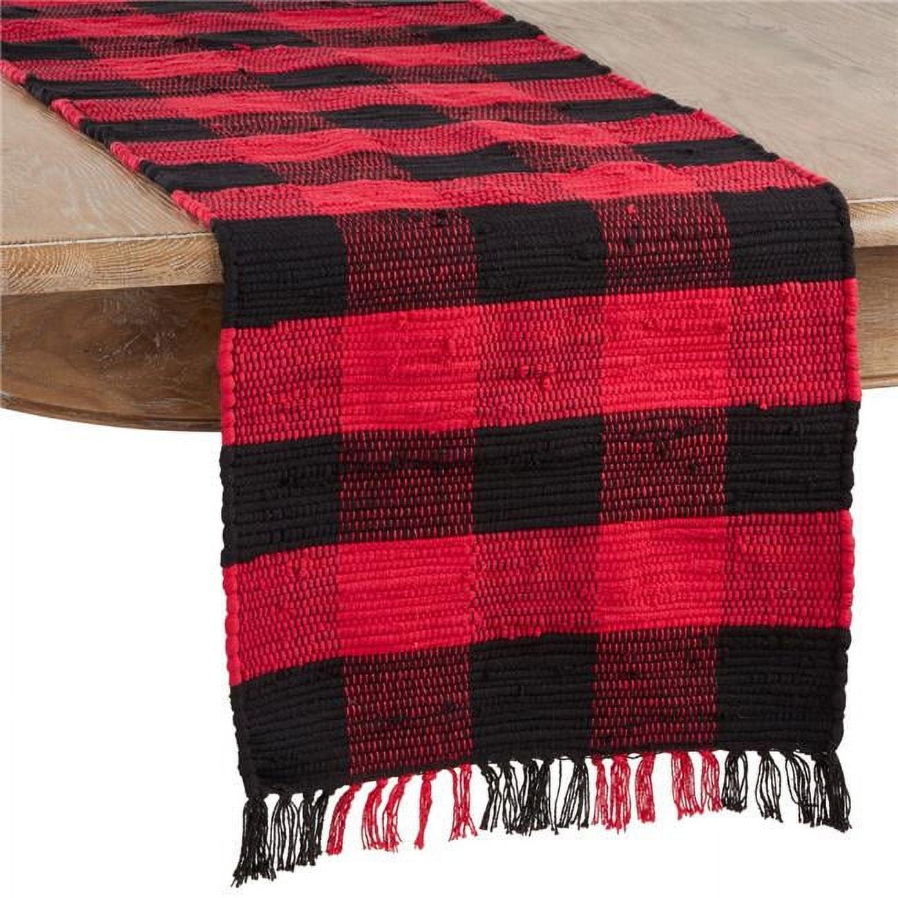 Saro Lifestyle Chindi Table Runner With Buffalo Plaid Design