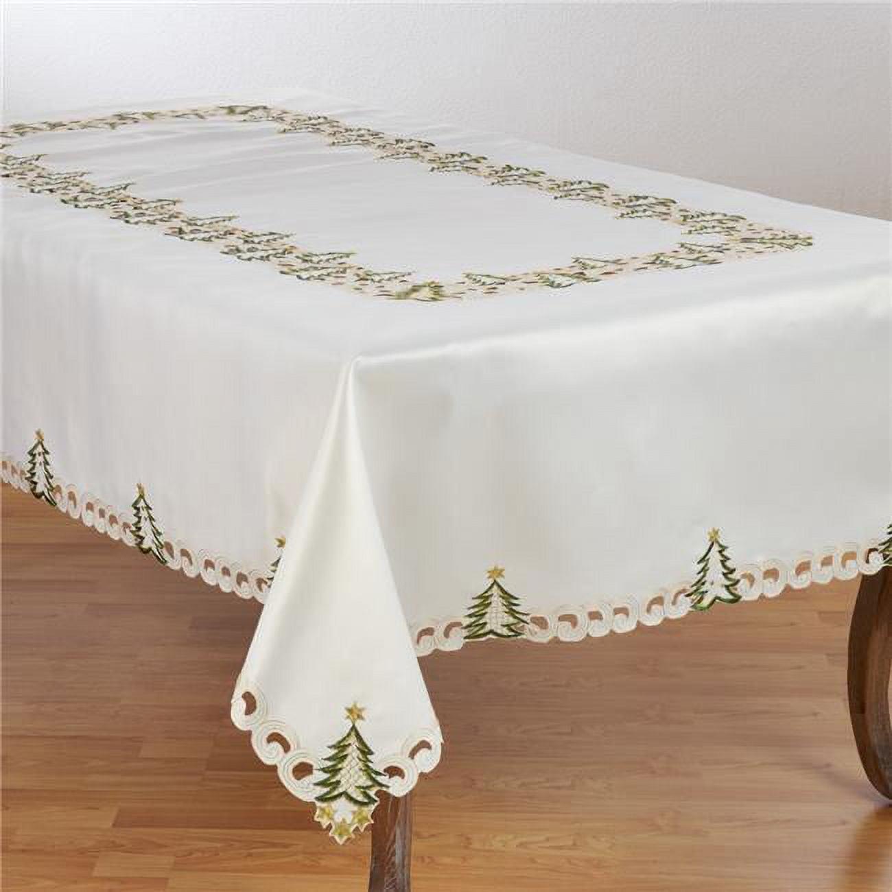 Ivory Christmas Tree Embroidered Rectangular Tablecloth