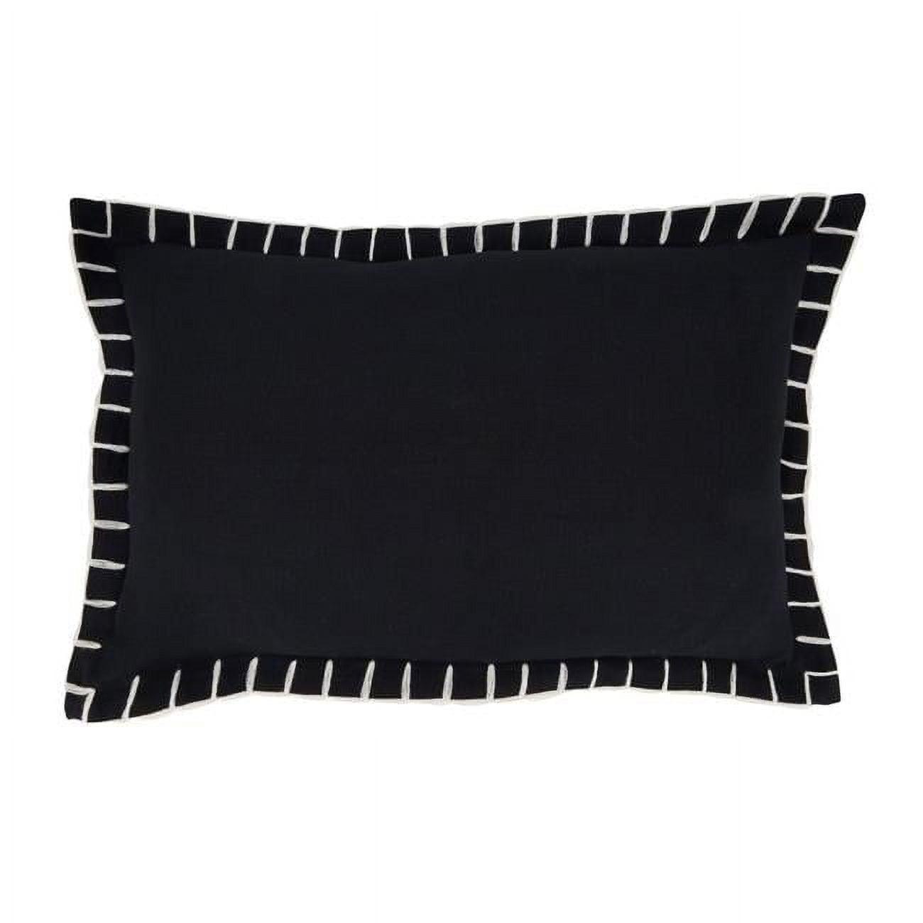 12"x20" Oversize Minimalist Chic Chunky Whip Stitch Poly Filled Lumbar Throw Pillow Black - Saro Lifestyle