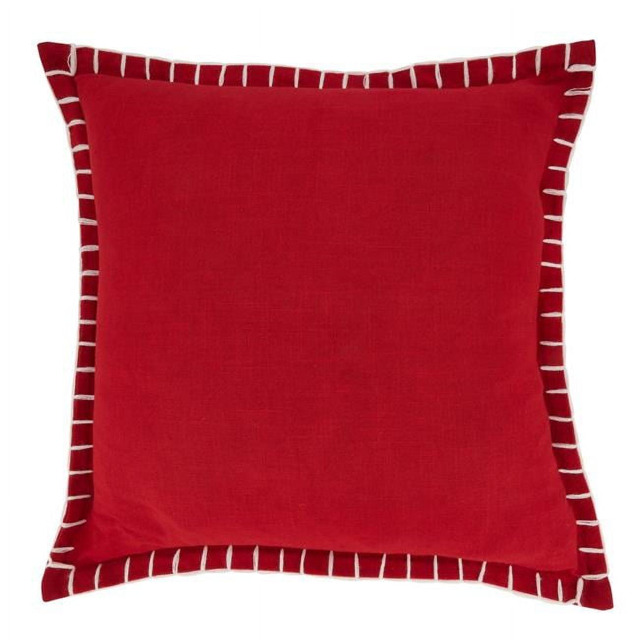 Red Cotton Chunky Whip Stitch Square Throw Pillow Cover