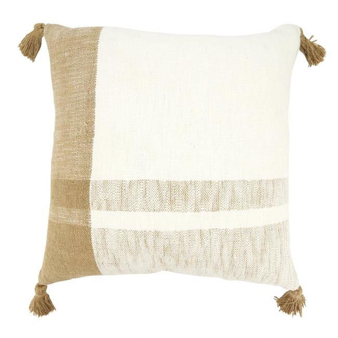 Classic Beige and White Cotton Checkered Throw Pillow Cover